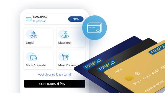 schermata di gestione delle carte e di 3 tipologie di carte