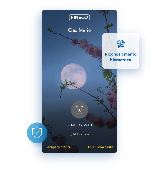 schermata di accesso all’app con evidenza dell’accesso tramite riconoscimento biometrico