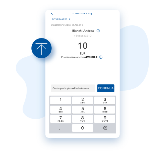 Schermata di Fineco App con l’inserimento dell’importo