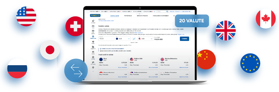 Servizio Multicurrency Fineco: gestione di 20 valute mondiali su un unico conto corrente